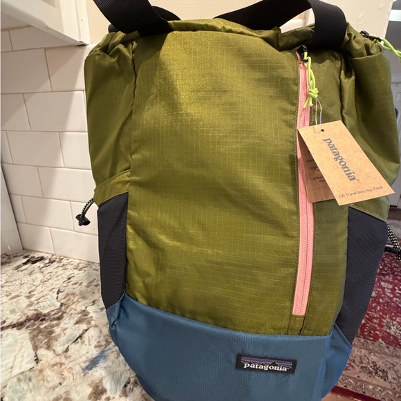 Patagonia Handbags - Patagonia Green and Blue Backpack with Pink Accent